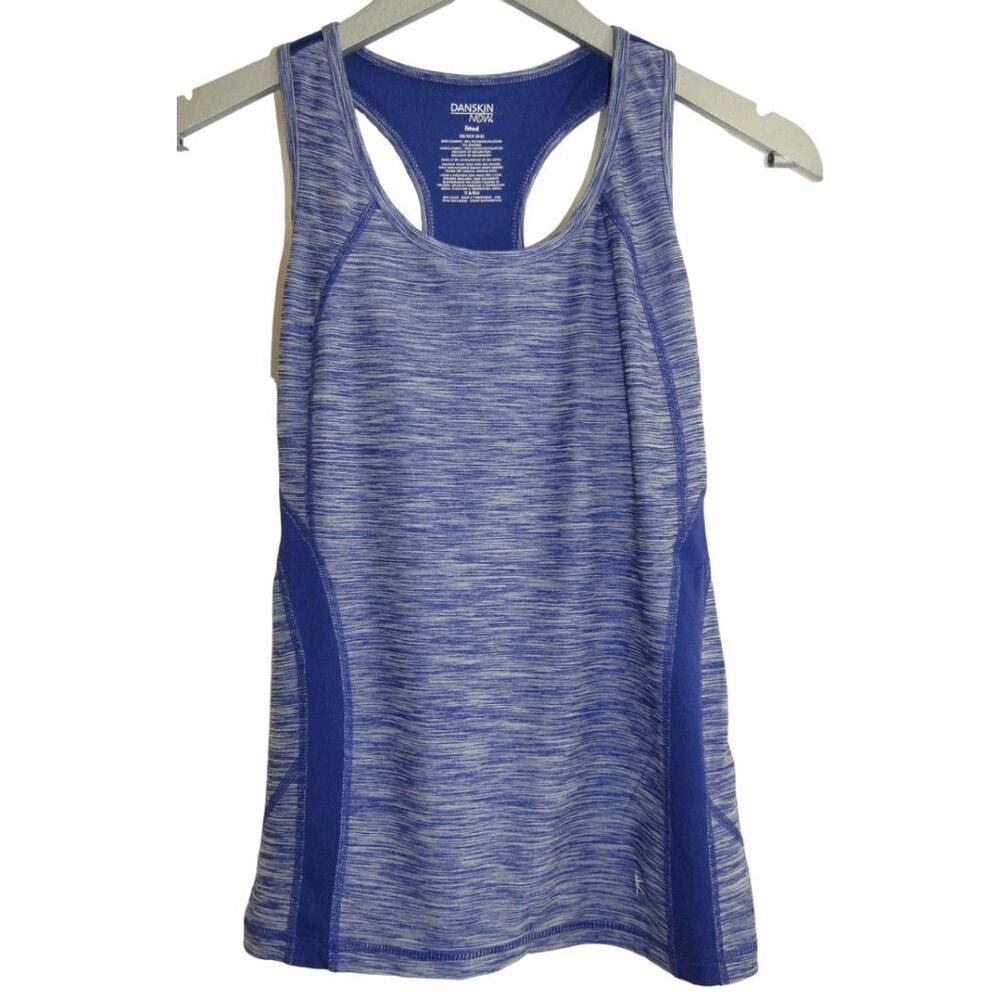 Danskin Now Dri More Fitted Blue Space Dye Racer Back Tank Top‎ Shelf Bra XS